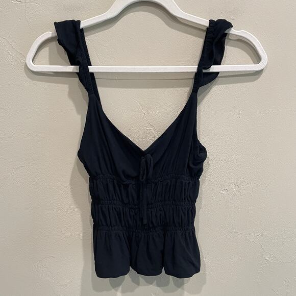 Reformation Ruched Waist Flutter Strap Tank Black - Size: Small - Picture 1 of 11